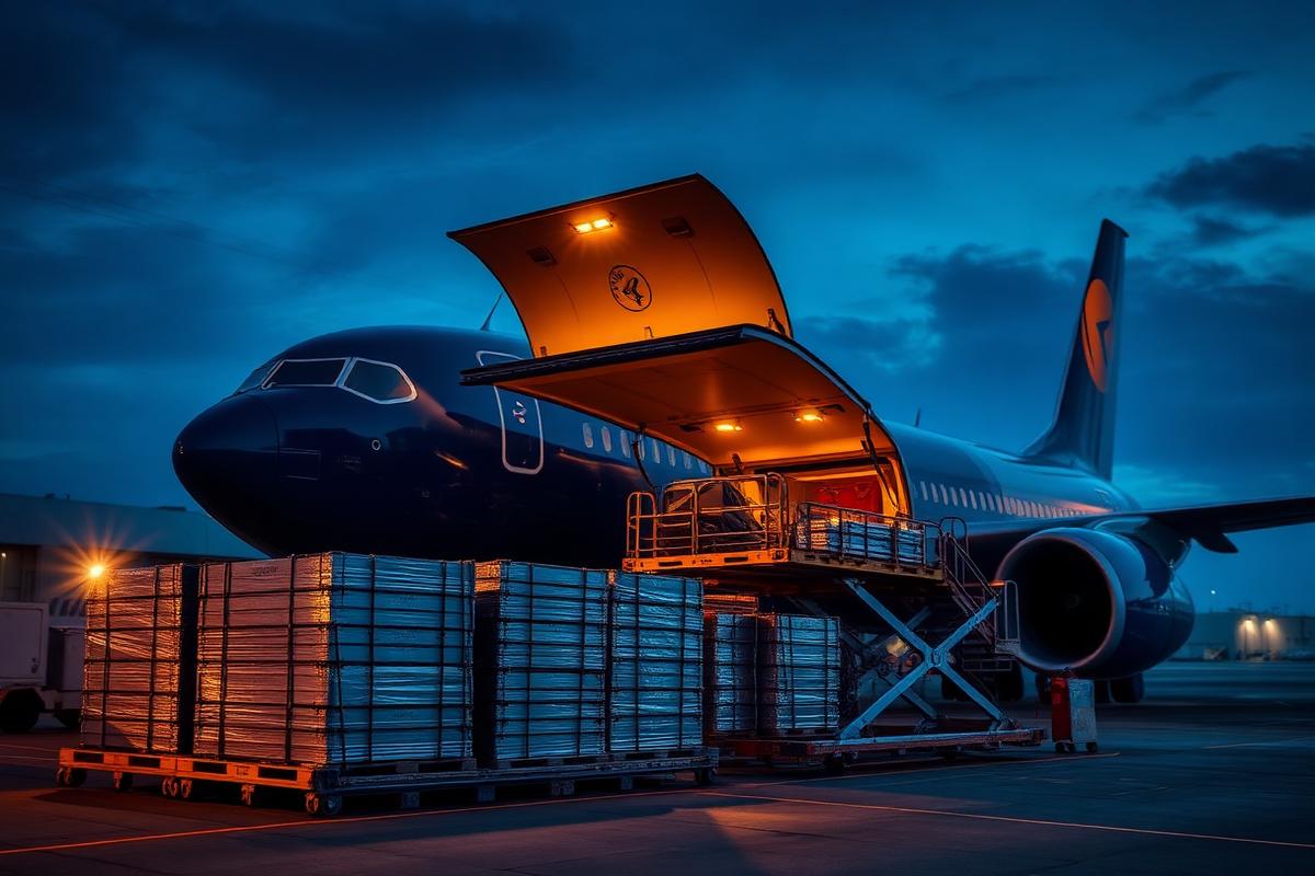 Air cargo being loaded onto a freighter aircraft
