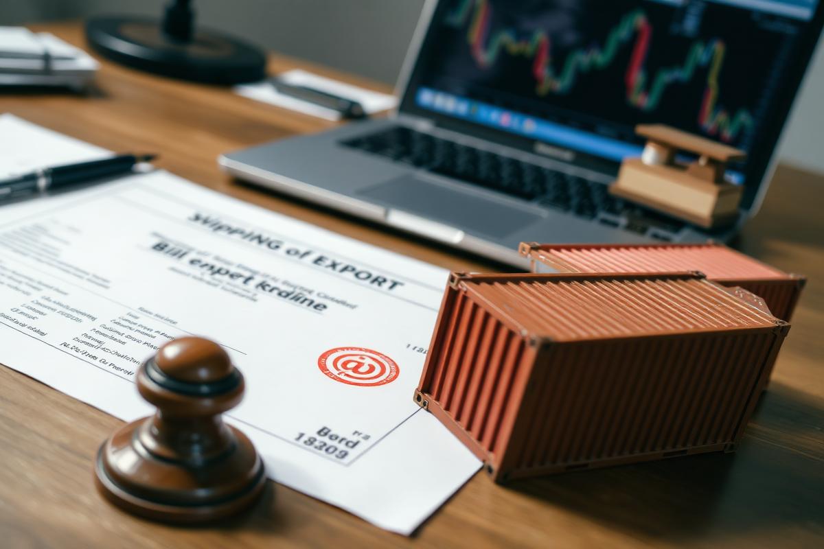 Export shipping documents beside a cargo container model